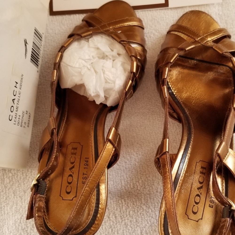 COACH LEAH Metallic Bronze Slingback PeepToe 7